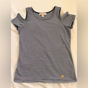 Michael Kors Navy and White Cut Out Short Sleeve Tee
